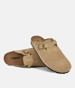 Emma Trendy Beige Suede Clog Sandals