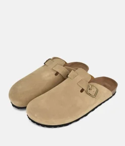 Emma Trendy Beige Suede Clog Sandals