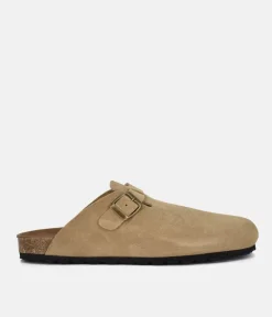 Emma Trendy Beige Suede Clog Sandals
