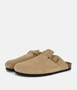 Emma Trendy Beige Suede Clog Sandals