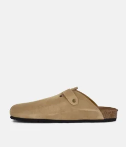 Emma Trendy Beige Suede Clog Sandals