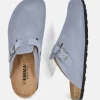 Emma Trendy Blue Suede Clog Sandals