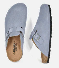 Emma Trendy Blue Suede Clog Sandals