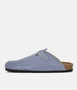 Emma Trendy Blue Suede Clog Sandals