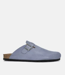 Emma Trendy Blue Suede Clog Sandals
