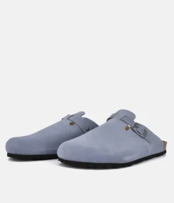 Emma Trendy Blue Suede Clog Sandals