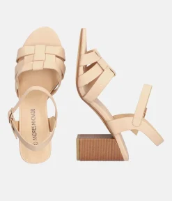 Fashionable Beige High Heel Block Sandals