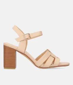 Fashionable Beige High Heel Block Sandals
