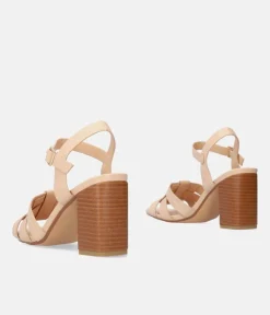 Fashionable Beige High Heel Block Sandals