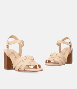 Fashionable Beige High Heel Block Sandals