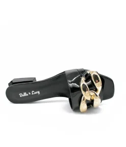 Fashionable Black Patent Link Detail Mules