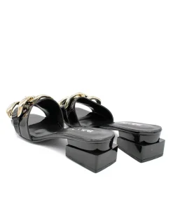 Fashionable Black Patent Link Detail Mules