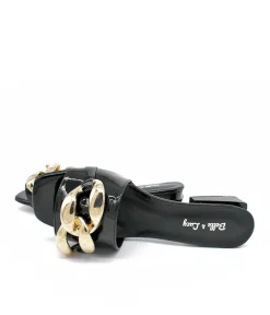 Fashionable Black Patent Link Detail Mules
