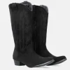 Fashionable Black Suedette Cowboy Style Boots