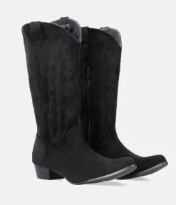 Fashionable Black Suedette Cowboy Style Boots