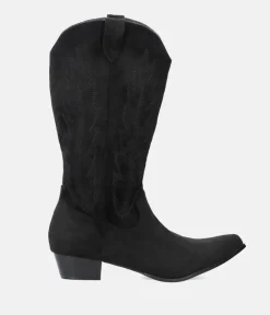 Fashionable Black Suedette Cowboy Style Boots