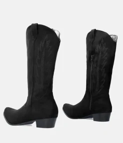 Fashionable Black Suedette Cowboy Style Boots