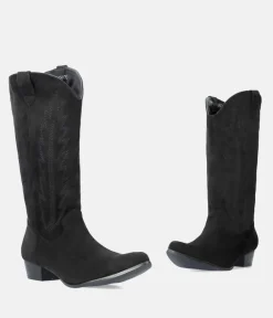 Fashionable Black Suedette Cowboy Style Boots