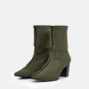 Fashionable Green Midi Block Heel Ankle Boots