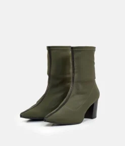 Fashionable Green Midi Block Heel Ankle Boots