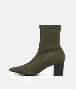 Fashionable Green Midi Block Heel Ankle Boots