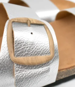 Fashionable Metallic Silver Twin Strap Sandal