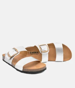 Fashionable Metallic Silver Twin Strap Sandal