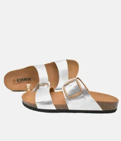 Fashionable Metallic Silver Twin Strap Sandal