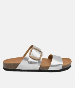 Fashionable Metallic Silver Twin Strap Sandal