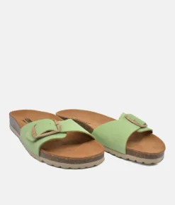 Fashionable Pastel Green Suede Slides