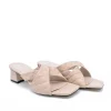Fashionable Quilted Beige Block Heel Mules