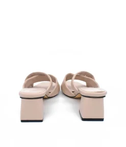 Fashionable Quilted Beige Block Heel Mules