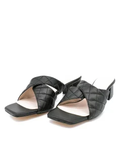 Fashionable Quilted Criss Cross Block Heel Mules