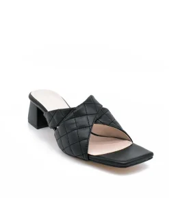 Fashionable Quilted Criss Cross Block Heel Mules