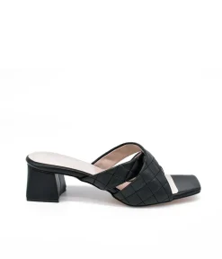 Fashionable Quilted Criss Cross Block Heel Mules