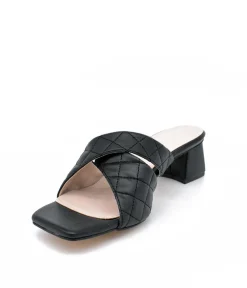 Fashionable Quilted Criss Cross Block Heel Mules