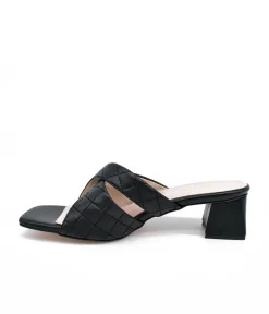 Fashionable Quilted Criss Cross Block Heel Mules