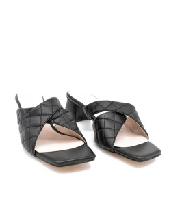 Fashionable Quilted Criss Cross Block Heel Mules