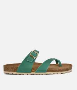 Fashionable Retro Green Combi Toe Post Sandals