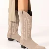 Fashionable Taupe Suedette Cowboy Style Boots