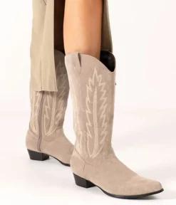 Fashionable Taupe Suedette Cowboy Style Boots