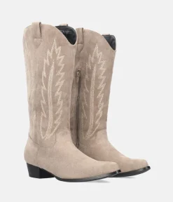 Fashionable Taupe Suedette Cowboy Style Boots