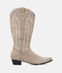 Fashionable Taupe Suedette Cowboy Style Boots