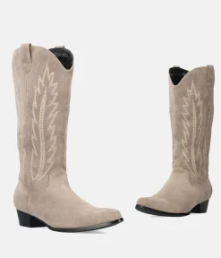 Fashionable Taupe Suedette Cowboy Style Boots