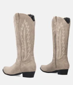 Fashionable Taupe Suedette Cowboy Style Boots