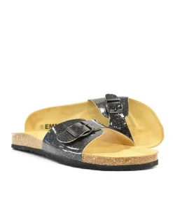 Funky Cosmic Black Patent Leather Slides