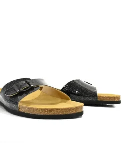 Funky Cosmic Black Patent Leather Slides