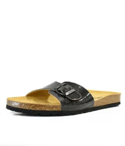 Funky Cosmic Black Patent Leather Slides