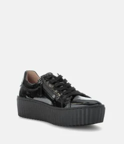 Gabor Chunky Black Patent Trainers