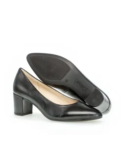 Gabor Classic Black Leather Block Heels
